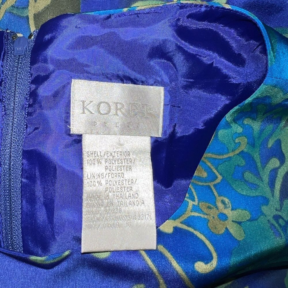 Vintage Koret sheath lined maxi dress shades of blue with gold accent floral - Picture 6 of 8
